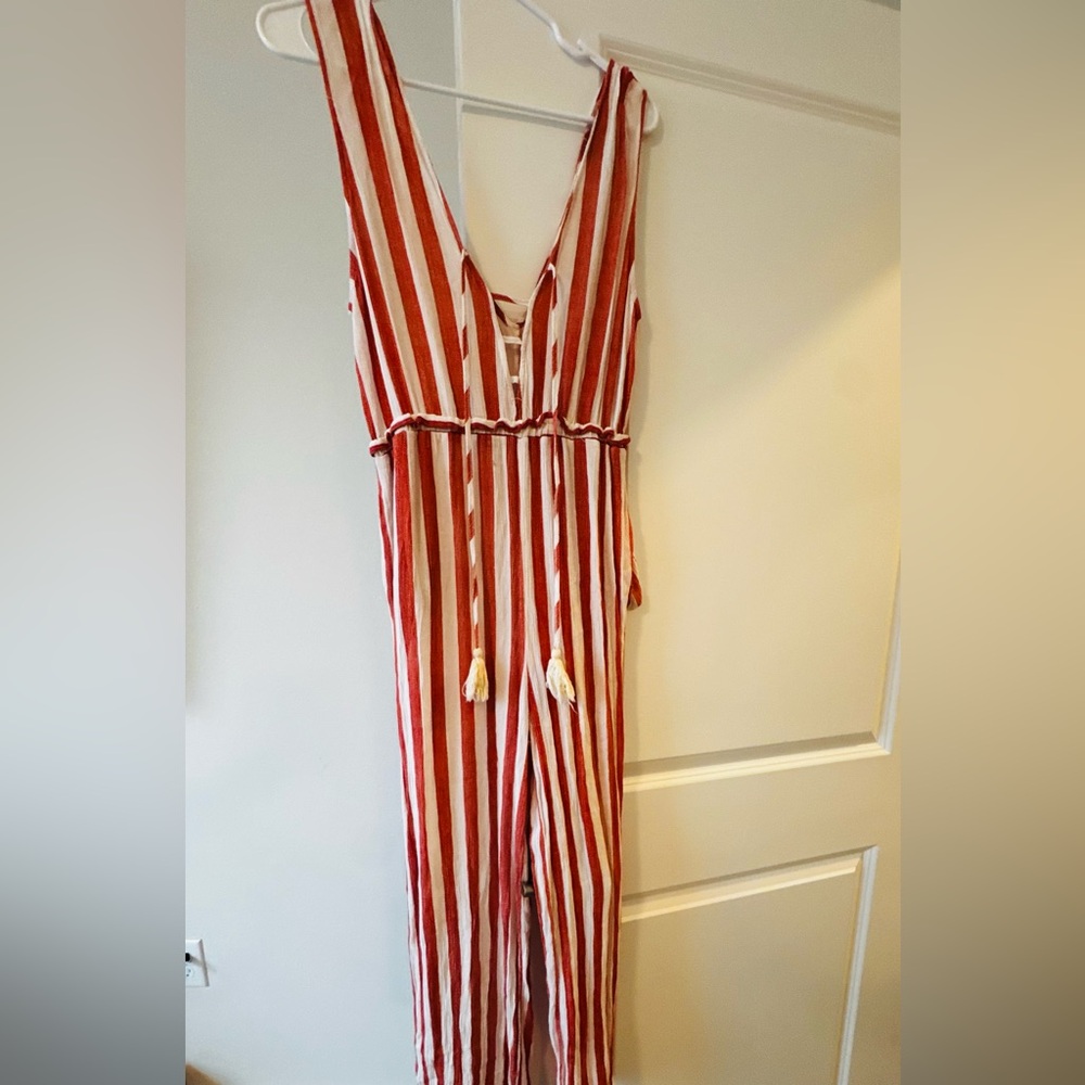 Flying Tomato Red and White Striped Jumpsuit